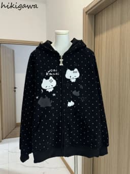 Japanese Y2k Hoodies Jackets Women Clothes Polka Dot Cat Print Sweatshirts 2025 Ropa Mujer Casual Chic Hooded Cute Hoodie Tops