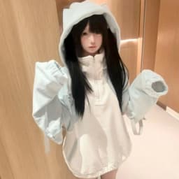 Japanese Kawaii Cat's Ears Hoodies Women Y2k Aesthetic Casual Oversized Women Hoody Tops Harajuku Autumn Zipper Cute Sweatshirt