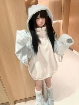 Japanese Kawaii Cat's Ears Hoodies Women Y2k Aesthetic Casual Oversized Women Hoody Tops Harajuku Autumn Zipper Cute Sweatshirt