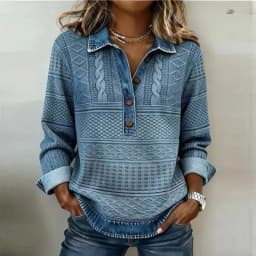 Spring Retro Contrast Color Woman Sweatshirt Elegant Turn-down Collar Button Tops Pullover Autumn Long Sleeve Loose Hoodie Mujer