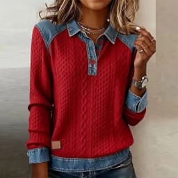 Spring Retro Contrast Color Woman Sweatshirt Elegant Turn-down Collar Button Tops Pullover Autumn Long Sleeve Loose Hoodie Mujer