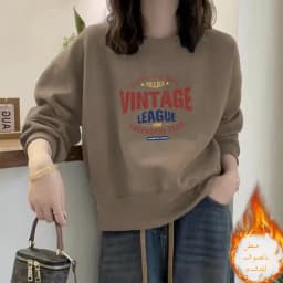 Long Sleeve Sweatshirt T-Shirt Women's Spring Autumn Loose Versatile Fashionable Youthful Winter Fleece round Neck Top