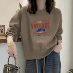Long Sleeve Sweatshirt T-Shirt Women's Spring Autumn Loose Versatile Fashionable Youthful Winter Fleece round Neck Top