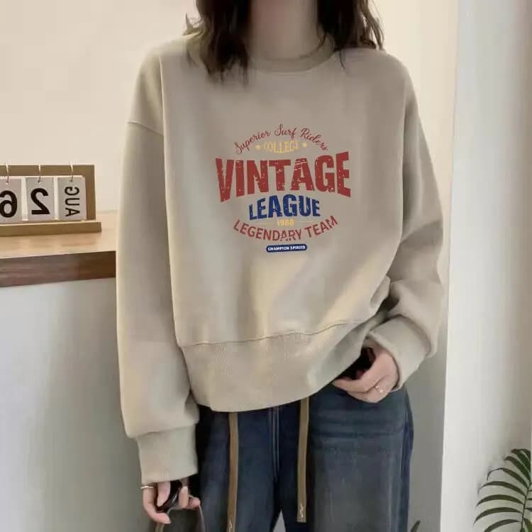 Long Sleeve Sweatshirt T-Shirt Women's Spring Autumn Loose Versatile Fashionable Youthful Winter Fleece round Neck Top