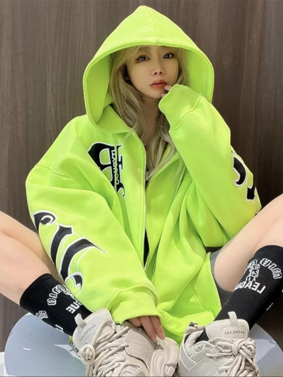 Slimming Effect Loose Large Size 300 Pounds Thin American Style Hoodie Couple Matching Men's Long Sleeve Zipper Cardigan Coat