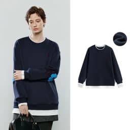 TOYOUTH Women Hoodies 2025 Winter NewAsymmetric Fleece-Lined Warm Contrast Color Spliced Fake Two-Piece Flower Niche Top