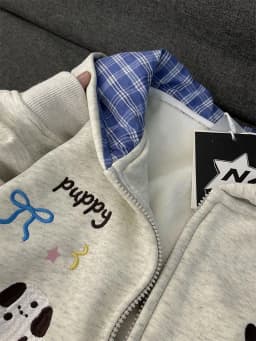 Classics Sweet Cute Cartoon Puppy Embroidery Zip Up Hoodie Women Jacket Thickened Fleece Lined Loose Casual Sweatshirt for Women