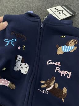 Classics Sweet Cute Cartoon Puppy Embroidery Zip Up Hoodie Women Jacket Thickened Fleece Lined Loose Casual Sweatshirt for Women