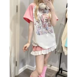 Japanese Subculture Chic Pink Patchwork Long-sleeve Hoodie Kawaii Anime Girl Print T Shirt Women Sweet Zipper Loose Casual Tops