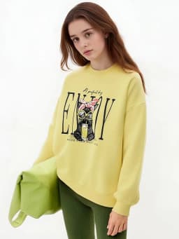 Streamgirl Crewneck Cat Printed Sweatshirts For Women Oversized Trendy Cotton Tops Women Pink Comfort Colors Sweatshirt Plain