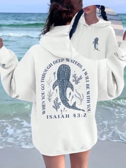 Interesting Ocean Whale Deep Water Printed Women Hoodies Hip Hop Loose Hoody Hooded Pocket Pullovers Autumn Fleece Streetwear