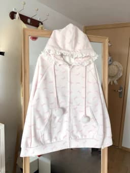 Japanese Lace Patchwork Pocket Hoodies Tops Autumn Harajuku Cartoon Printing Sweatshirt Casual Loose Y2k Aesthetic Streetwear