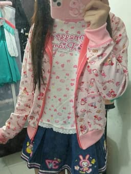Japanese Kawaii Cute Cartoon Rabbit Print Hoodies Women Casual Grunge Lolita Hooded Sweatshirts Causal Preppy Pink Hoody Jacket