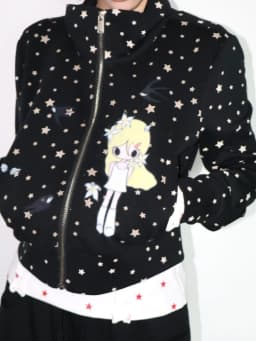 Japanese Stand Neck Star Cartoon Printing Jackets Women Harajuku Grunge Zipper Casual Coats Streetwear Loose Vintage Tops Femme
