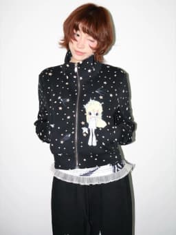 Japanese Stand Neck Star Cartoon Printing Jackets Women Harajuku Grunge Zipper Casual Coats Streetwear Loose Vintage Tops Femme