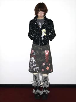Japanese Stand Neck Star Cartoon Printing Jackets Women Harajuku Grunge Zipper Casual Coats Streetwear Loose Vintage Tops Femme