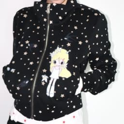 Japanese Stand Neck Star Cartoon Printing Jackets Women Harajuku Grunge Zipper Casual Coats Streetwear Loose Vintage Tops Femme