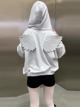 Angel Wing Embroidered Hoodie Pullover Women Sweatshirt Wing Decoration Tops Back Spring Y2k Street Harajuku Loose Pullover