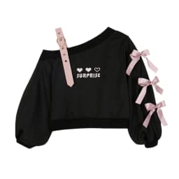 Off Shoulder Lolita Cute Heart Black Women White Gothic Kawaii Hoodies Harajuku Cropped Sweatshirts Girls Streetwear Sweet Tops