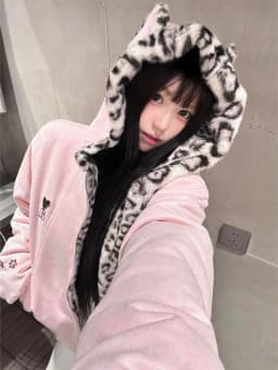 Y2k Aesthetic Leopard Patchwork Hoodies Women Casual Loose Harajuku Zipper Sweatshirt Preppy Style Vintage Gothic Grunge Jackets