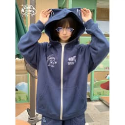 Oversized Casual Zipper Grunge Hoodies Women Kawaii Loose Embroidery Cute Cat Coats Y2k Aesthetic Pocket Harajuku Sweatshirts