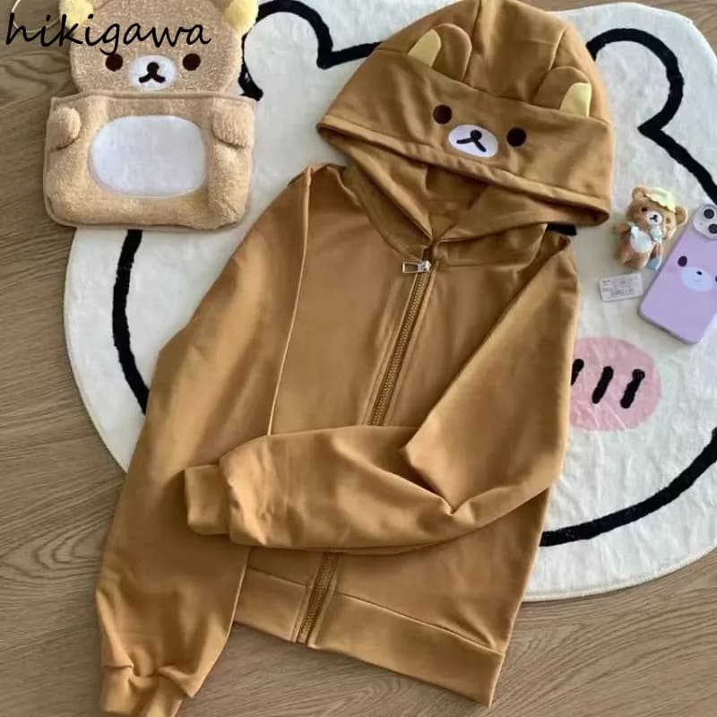 Y2k Tops Japanese Hoodie 2025 Women Clothing Streetwear Cute Hooded Bear Ears Sweatshirts Ropa Mujer Long Sleeve Casual Hoodies