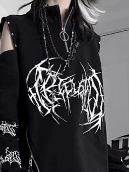 HOUZHOU Y2k Black Goth Graphic Women Sweatshirts Punk Harajuku Off Shoulder Japanese Style Pullovers Grunge Aesthetic Oversized