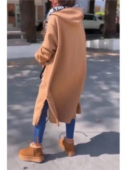 Casual Sweatshirt Coat Women Hooded Loose Long Coats Splice Casual Zipper Coats Lady Pocket Outwear Solid Jacket Autumn Winter