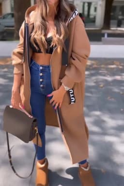 Casual Sweatshirt Coat Women Hooded Loose Long Coats Splice Casual Zipper Coats Lady Pocket Outwear Solid Jacket Autumn Winter