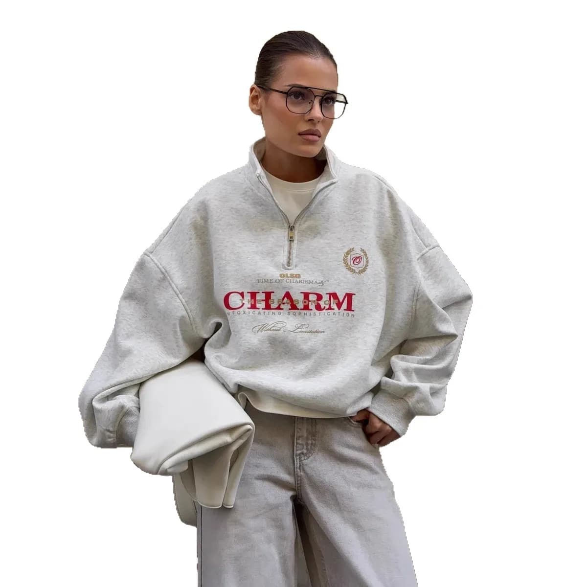 European Retro Badge Sweatshirts Zipper Turn-down Collar Pink Blouse Hoodies Fashion Sports Women Streetwear Autumn Large Size