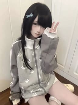 2025 Japanese Cat Embroidery Grunge Sweatshirts Women Y2k Aesthetic Patchwork Loose Hoody Casual Stand Neck Hoodie Preppy Style