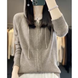 DjzDsm New Women’s 100% Merino Wool Cardigan Hooded Zipper Sweater Spring Autumn Winter Raglan Sleeve Cashmere Knitwear Tops
