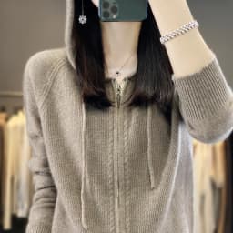 DjzDsm New Women’s 100% Merino Wool Cardigan Hooded Zipper Sweater Spring Autumn Winter Raglan Sleeve Cashmere Knitwear Tops
