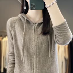 DjzDsm New Women’s 100% Merino Wool Cardigan Hooded Zipper Sweater Spring Autumn Winter Raglan Sleeve Cashmere Knitwear Tops