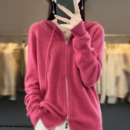 DjzDsm New Women’s 100% Merino Wool Cardigan Hooded Zipper Sweater Spring Autumn Winter Raglan Sleeve Cashmere Knitwear Tops