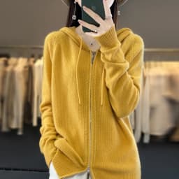 DjzDsm New Women’s 100% Merino Wool Cardigan Hooded Zipper Sweater Spring Autumn Winter Raglan Sleeve Cashmere Knitwear Tops