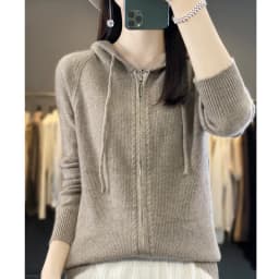 DjzDsm New Women’s 100% Merino Wool Cardigan Hooded Zipper Sweater Spring Autumn Winter Raglan Sleeve Cashmere Knitwear Tops
