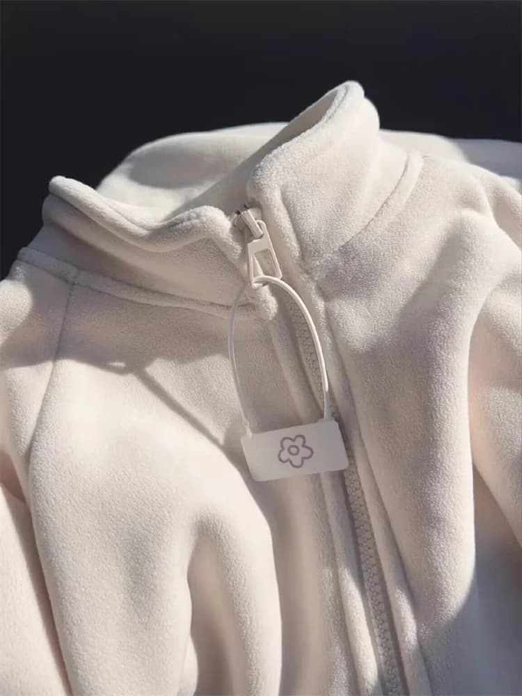 Thickened Fleece Stand Collar Open Cardigan Long Sleeve Sweatshirt Women's Autumn Winter Loose Lazy Style Fufu Jacket Warmth