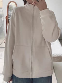 Thickened Fleece Stand Collar Open Cardigan Long Sleeve Sweatshirt Women's Autumn Winter Loose Lazy Style Fufu Jacket Warmth