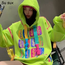 Trend Graffiti Y2k Hoodies Sweatshirt Tops Women 2026 Autumn Cotton Casual Long Sleeve Oversized Tops Outwear Streetwear Bust150