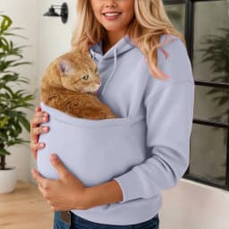 Cat Pet Kangaroo Pocket Hoodie Sweatershirts For Women Plus Size Solid Color Autumn Winter Casual Loose Pullover For Men Women