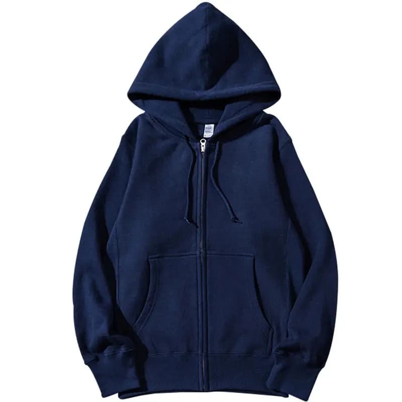 Good Quality Zip Hooded Women And Men Sweatshirt Navy Blue Cotton Casual Street Wear Loose Y2k Spring Autumn Solid Hoodie Jacket