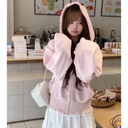 Sweet Kawaii Pink Hoodies Women Long Sleeve Elegant Ruffles Cute Sweatshirts Japan Casual Pockets Preppy Style Lady Vintage Tops