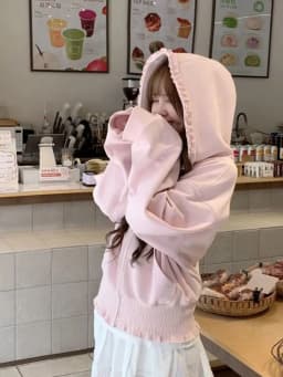 Sweet Kawaii Pink Hoodies Women Long Sleeve Elegant Ruffles Cute Sweatshirts Japan Casual Pockets Preppy Style Lady Vintage Tops