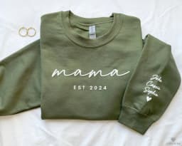 Personalized Mama Est Sweatshirt with Kid Names on Sleeve, Mothers Day Gift, Birthday Gift for Mom, New Mom Gift, Minimalist Mom