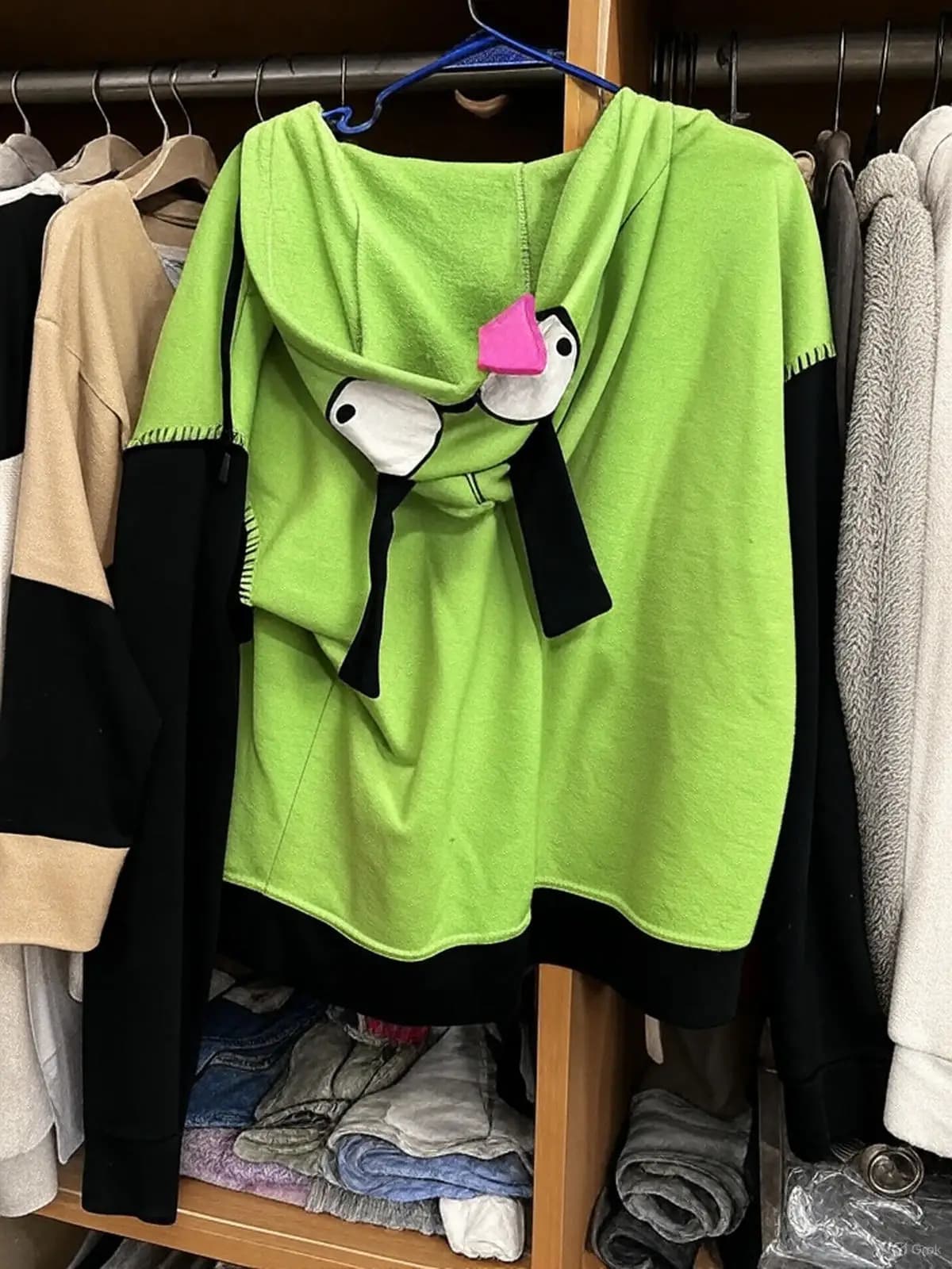 New Fashionable Cute Cartoon Pattern Zip Up Hoodie for Men Women Harajuku Green Patchwork Sweatshirt Y2K Hip Hop Casual Hoodie