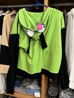 New Fashionable Cute Cartoon Pattern Zip Up Hoodie for Men Women Harajuku Green Patchwork Sweatshirt Y2K Hip Hop Casual Hoodie