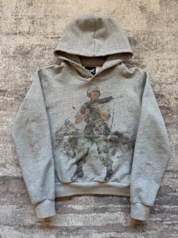 European and American Autumn and Winter Sports Hooded Pullover Retro Printing Pictures Men and Women Same Grey Loose Hoodie