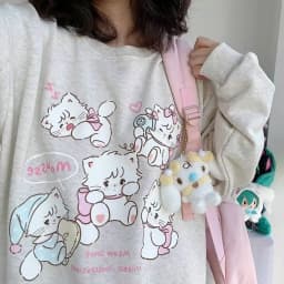Japanese Kawaii Cartoon Print Long-sleeve Hoodies Harajuku Subculture Aesthetics Sweet Hoodie Tee Fashion Casual Loose Cute Tops