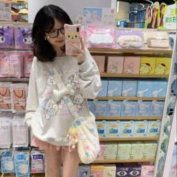 Japanese Kawaii Cartoon Print Long-sleeve Hoodies Harajuku Subculture Aesthetics Sweet Hoodie Tee Fashion Casual Loose Cute Tops